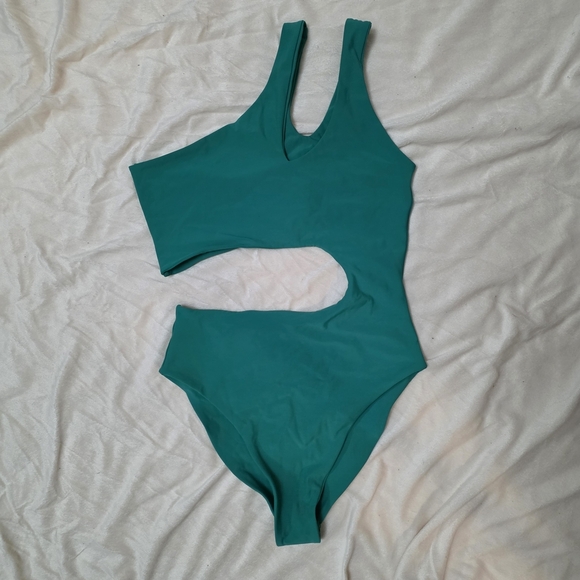 Green One Shoulder Cutout One-Piece Swimsuit by Sisterly Swimwear - Picture 2 of 8